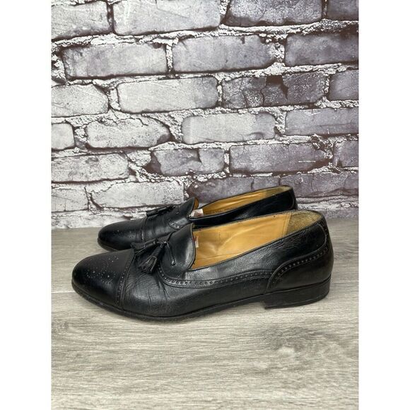 MEZLAN HAVANA Black Leather Wingtip Tassel Loafers Shoes Men’s Sz 10.5M US/44EU - Picture 1 of 16